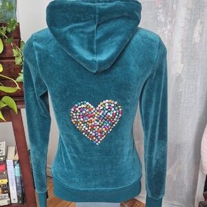 Juicy Couture Twisted Heart Teal Velour Zip-Up Track Suit Set